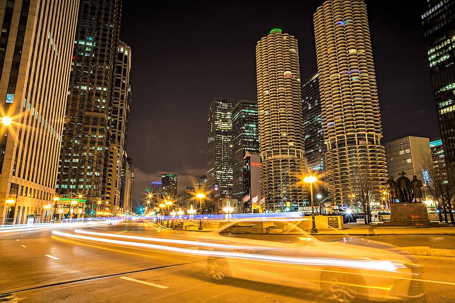 Chicago Illinois City Skyline At Night Time #2 Photograph by Alex Grichenko