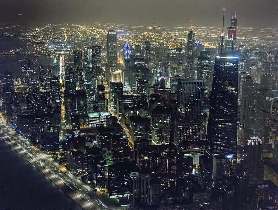 Chicago Night Skyline Aerial Photo #2 Photograph by David Oppenheimer