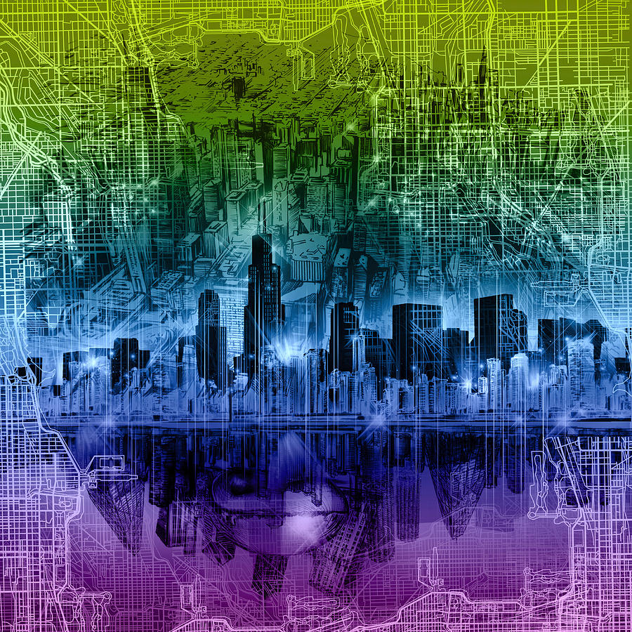 Chicago Skyline Painting - Chicago Skyline Abstract #2 by Bekim M