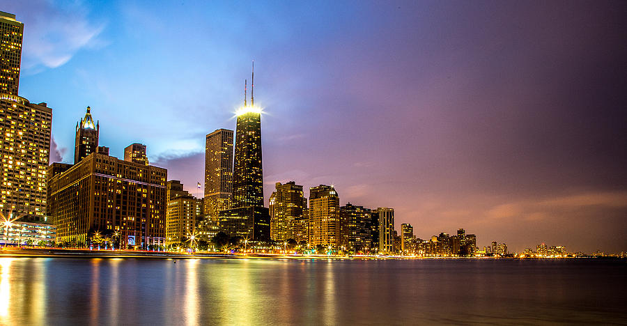 Chicago Skyline at Night #2 Photograph by Lev Kaytsner