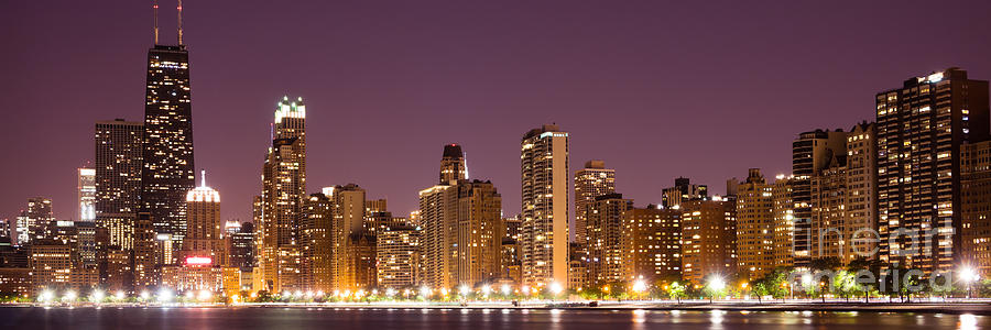 Chicago Skyline At Night Photo Photograph