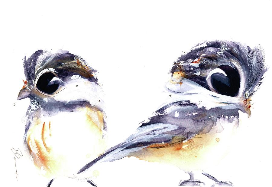 2 Chickadees Painting by Dawn Derman