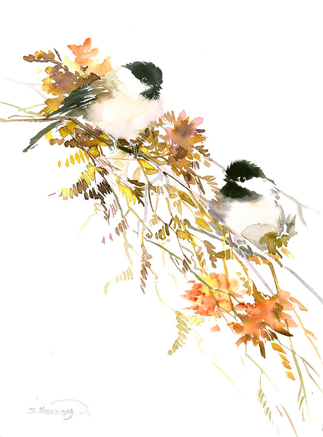 Chickadee Painting - Chickadees #2 by Suren Nersisyan
