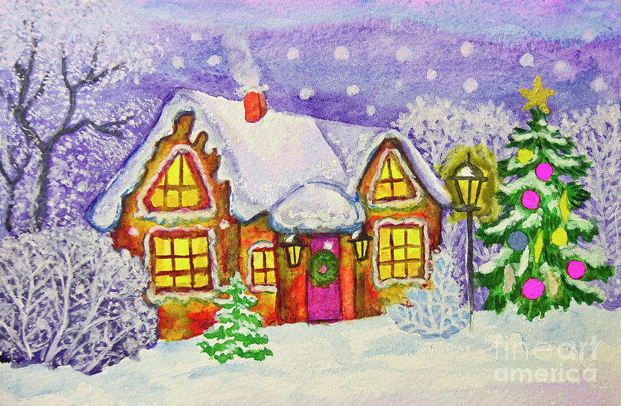Christmas house #2 Painting by Irina Afonskaya