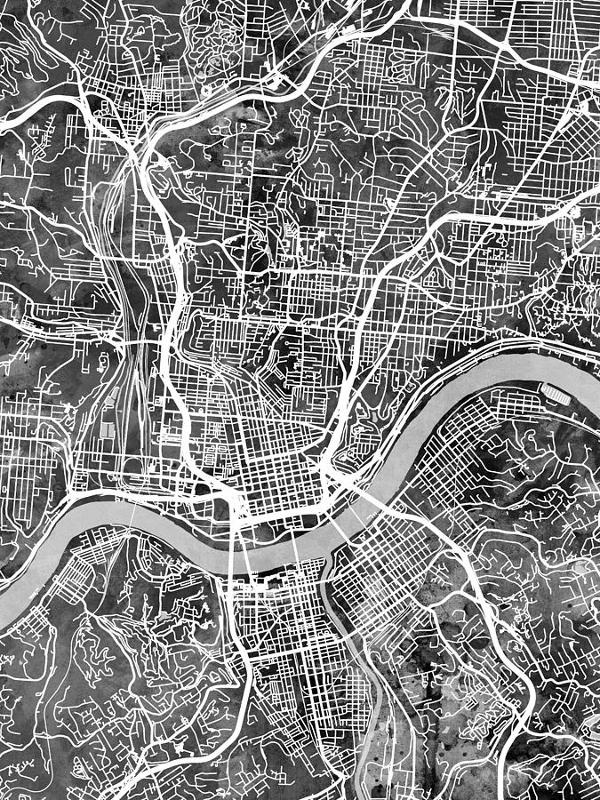 Cincinnati Digital Art - Cincinnati Ohio City Map #2 by Michael Tompsett