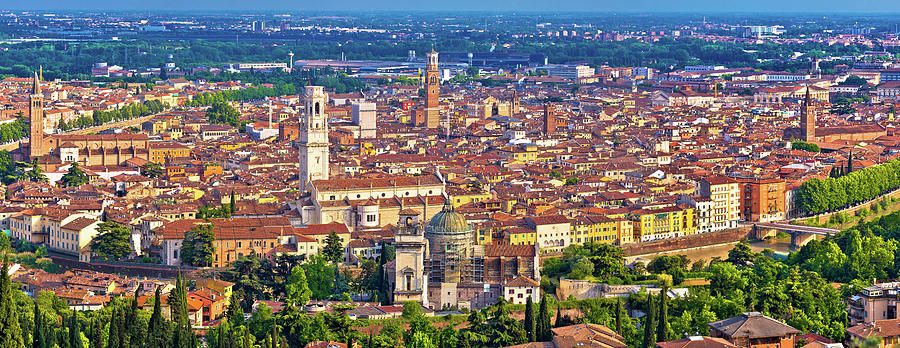 City of Verona old center and Adige river aerial panoramic view #2 Photograph by Brch Photography