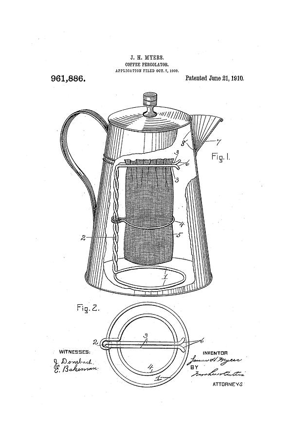 Coffee Percolator 1910 Drawing By Ray Walsh - Fine Art America