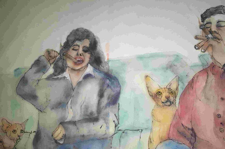 Comedians and cats album #2 Painting by Debbi Saccomanno Chan