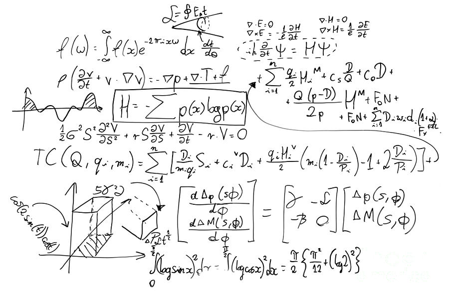 Complex math formulas on whiteboard. Mathematics and science with economics #2 Photograph by Michal Bednarek