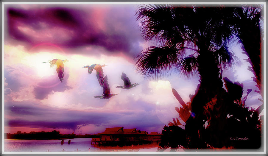 Cormorants, Tropical Sunset #2 Digital Art by A Macarthur Gurmankin