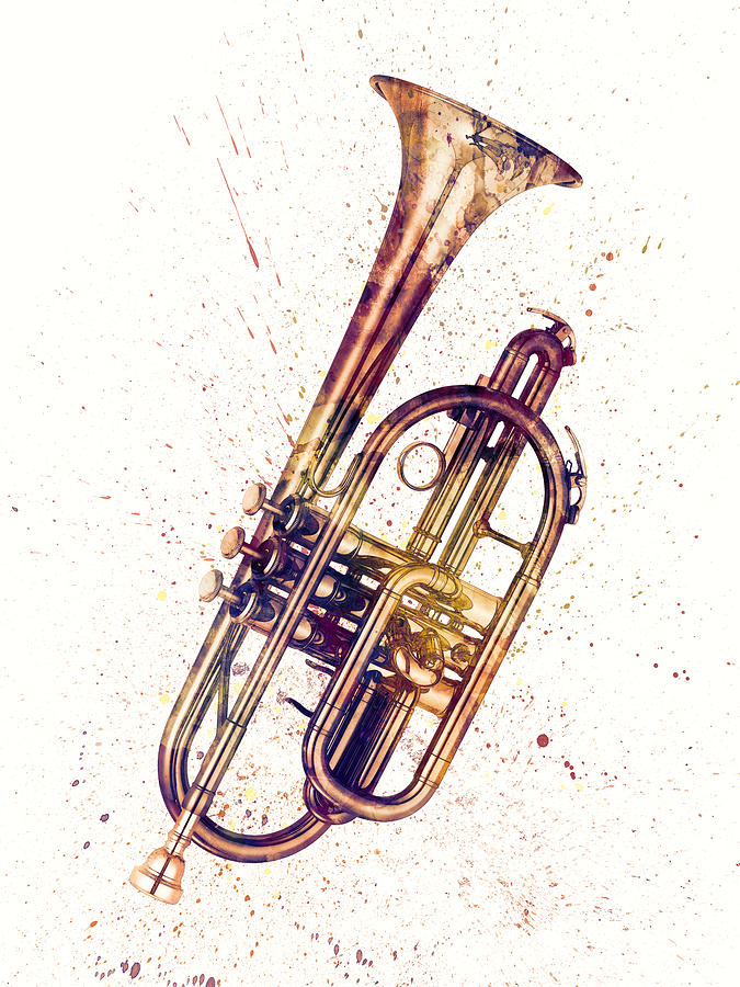Music Digital Art - Cornet Abstract Watercolor #2 by Michael Tompsett