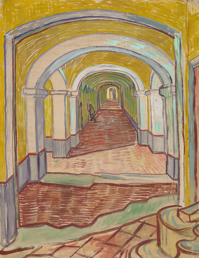 Corridor in the Asylum, from 1889 Painting by Vincent van Gogh
