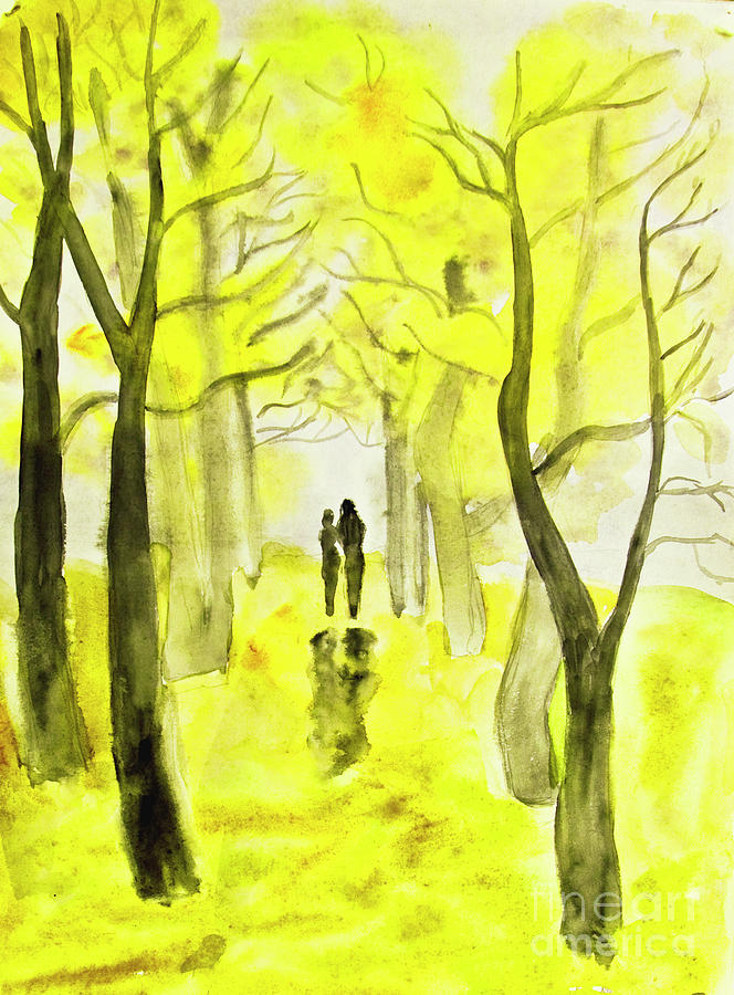 Couple on autumn alley, painting #2 Painting by Irina Afonskaya