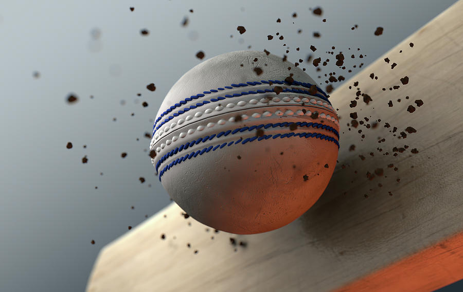 Cricket Ball Striking Bat In Slow Motion Digital Art