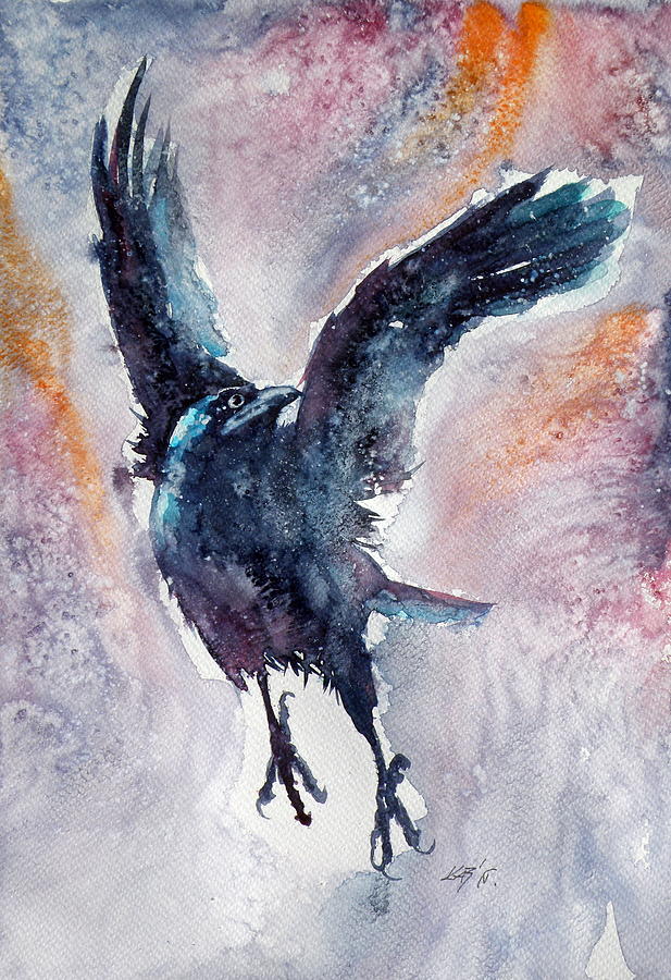 Crow in autumn #1 Painting by Kovacs Anna Brigitta