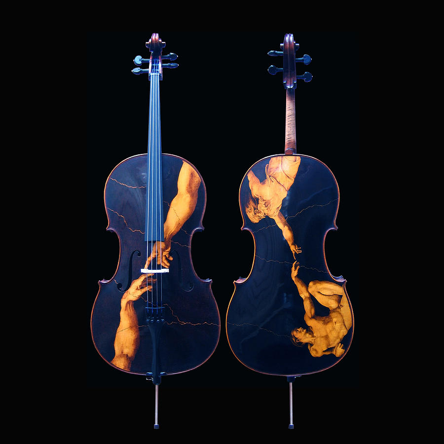 Michelangelo Pyrography - Custom Gliga Cello #2 by Dino Muradian