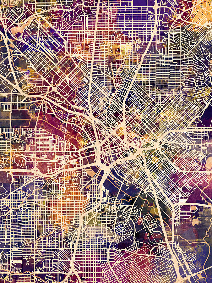 Dallas Texas City Map #2 Digital Art by Michael Tompsett
