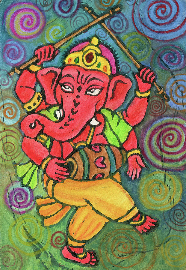 Deity Mixed Media - Dancing Ganesha by Jennifer Mazzucco Deity Mixed Media - Dancing Ganesha by Jennifer Mazzucco