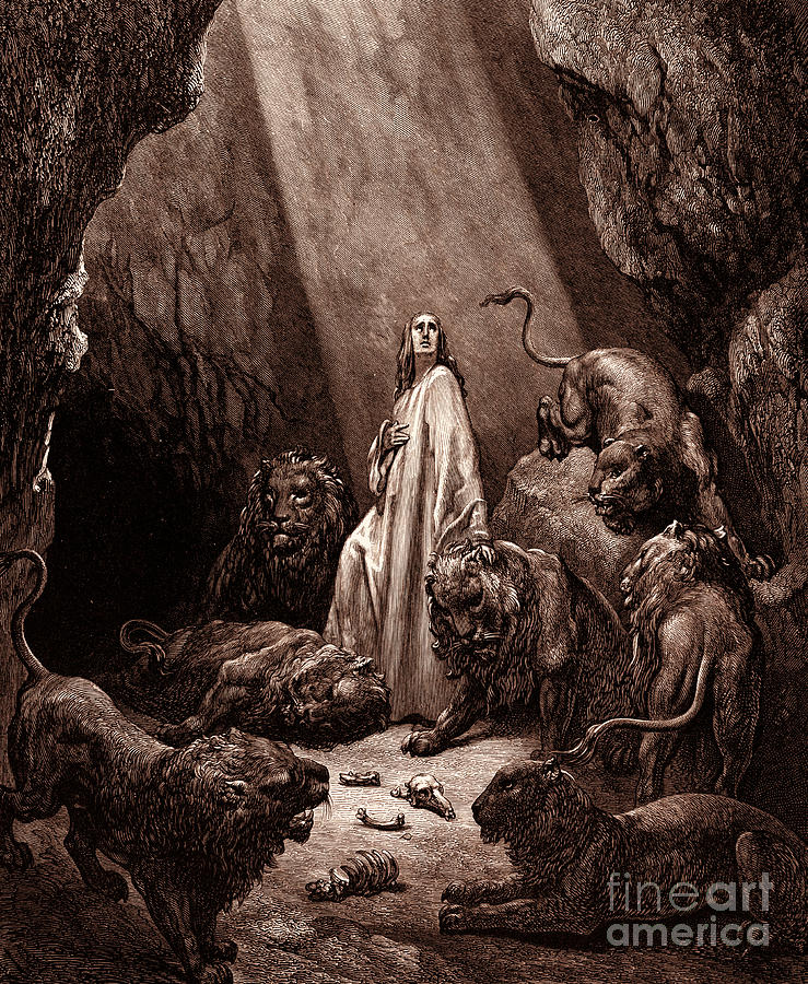 Gustave Dore Drawing - Daniel in the Den of Lions by Gustave Dore