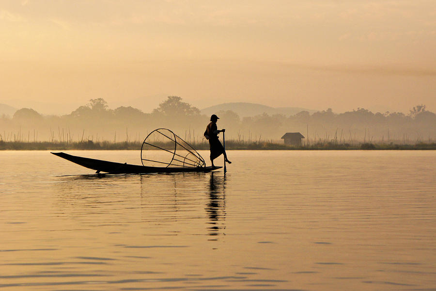 Dawn on Inle Lake #2 Photograph by Michele Burgess