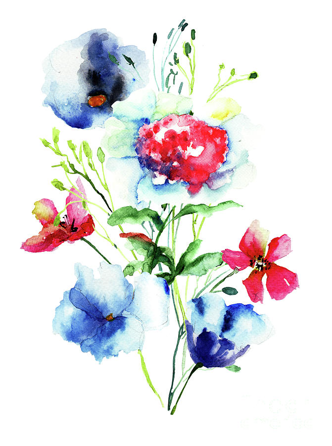 Spring Painting - Decorative wild flowers #3 by Regina Jershova