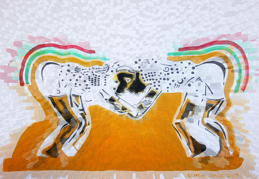 Dinka Wrestling - South Sudan #2 Painting by Gloria Ssali