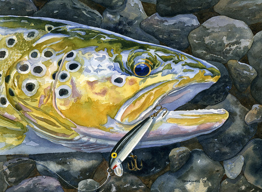 Trout Painting - Dinner Gone Bad #2 by Mark Jennings