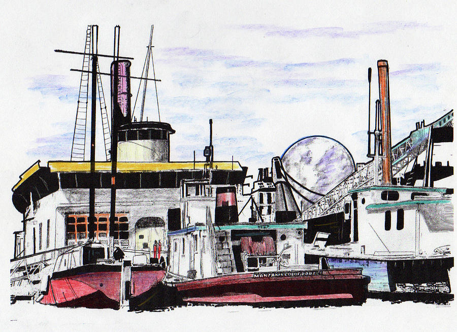 Boat Drawing - Docks #2 by Keith Spence