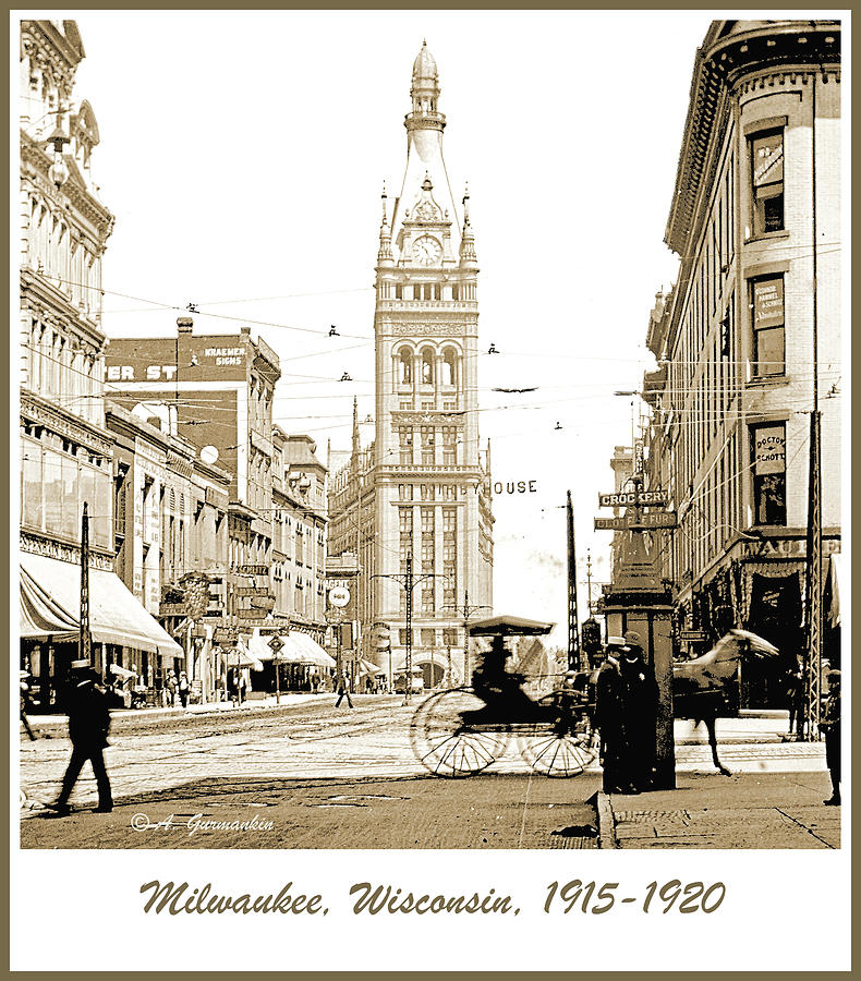 Downtown Milwaukee, c. 1915-1920, Vintage Photograph #2 Photograph by A Macarthur Gurmankin