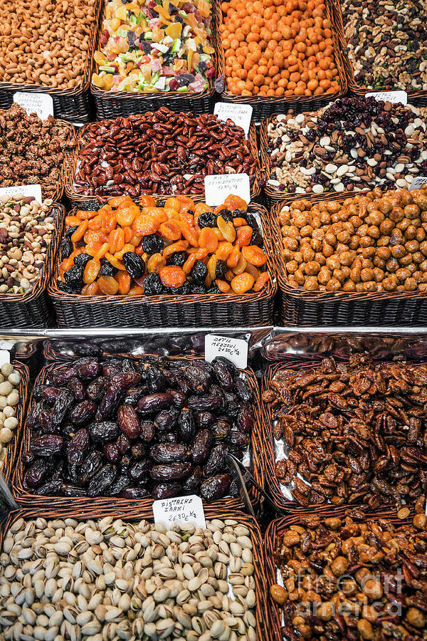 Dried Fruits And Nuts Stall La Boqueria Market Barcelona Spain #2 Photograph by JM Travel Photography