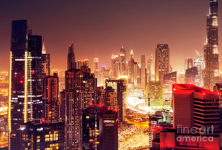 Dubai city at night #2 Photograph by Anna Om