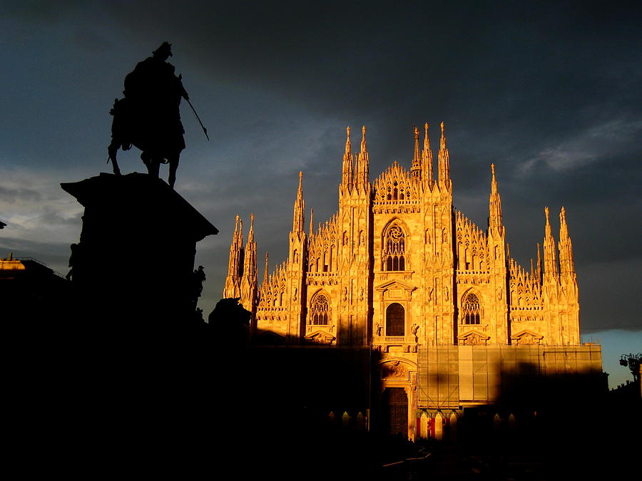 Piazza Duomo and the Cathedral at sunset, Milan, Italy, Stock
