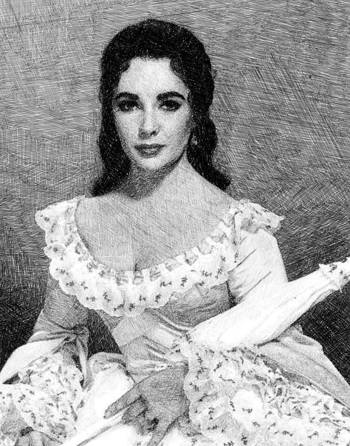 Elizabeth Taylor, Vintage Actress By Js Drawing