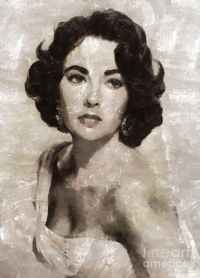 Elizabeth Taylor, Vintage Hollywood Legend By Mary Bassett Painting