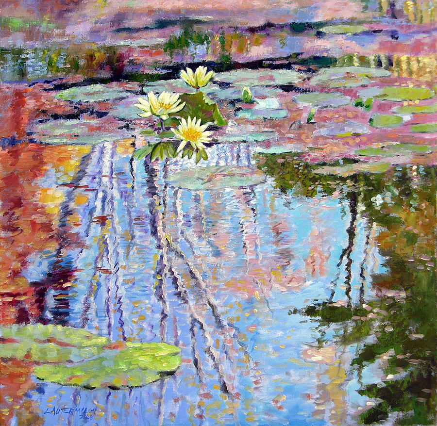 Garden Pond Painting - Fall Reflections by John Lautermilch Garden Pond Painting - Fall Reflections by John Lautermilch