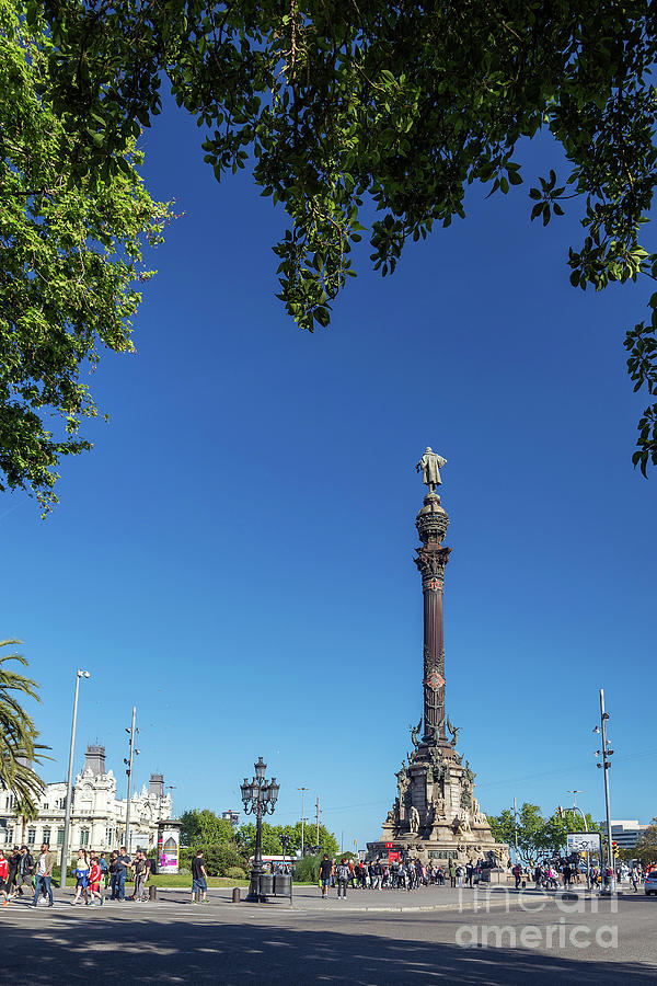 Famous Columbus Monument Landmark In Central Barcelona Spain #2 Photograph by JM Travel Photography