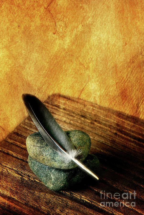 Nature Photograph - Feather With Stones #2 by HD Connelly