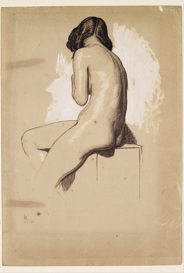 William Holman Hunt Drawing - Female Nude - Study from Behind #2 by William Holman Hunt