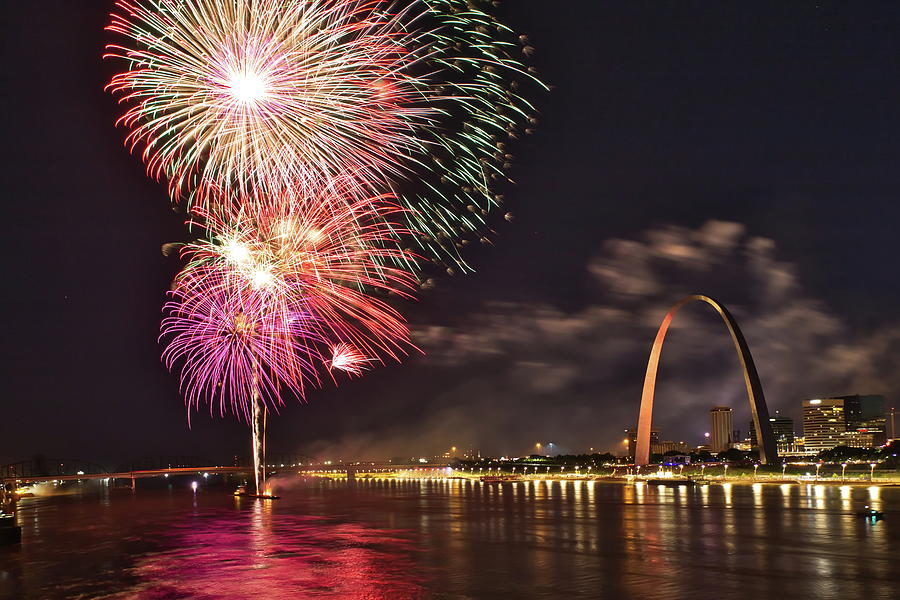 Fireworks at the Arch #2 Photograph by Harold Rau