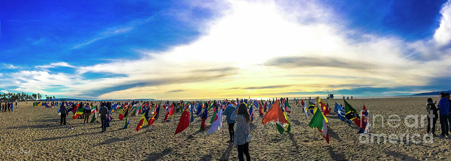 Flags at Venice Beach World Peace Drum Circle #3 Photograph by Julian Starks