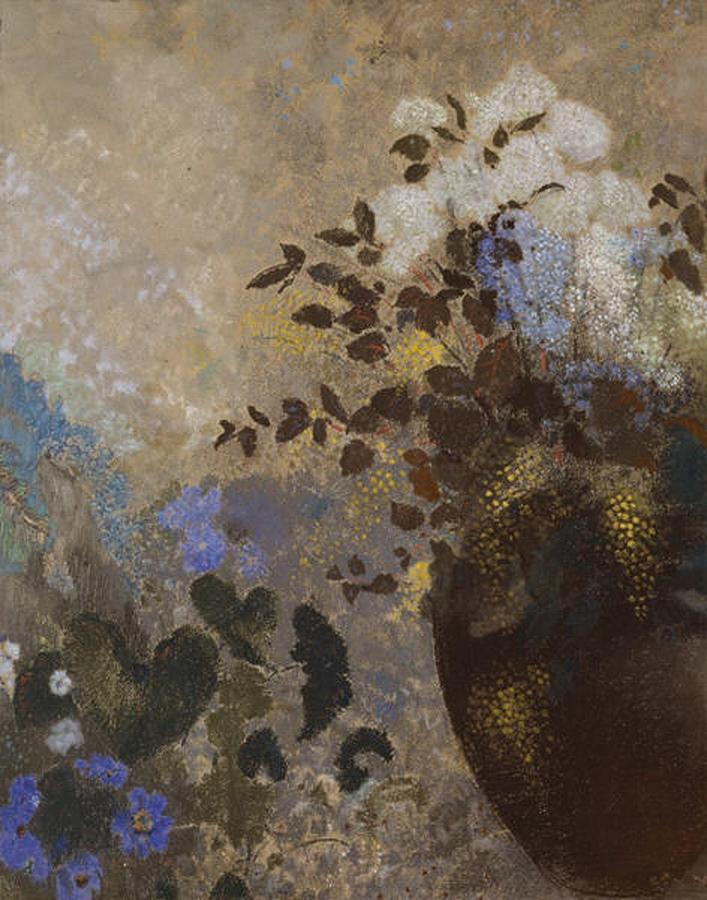 Flowers in a Black Vase Painting by Odilon Redon