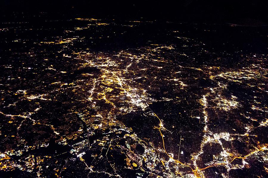 Flying At Night Over Cities Below #2 Photograph by Alex Grichenko