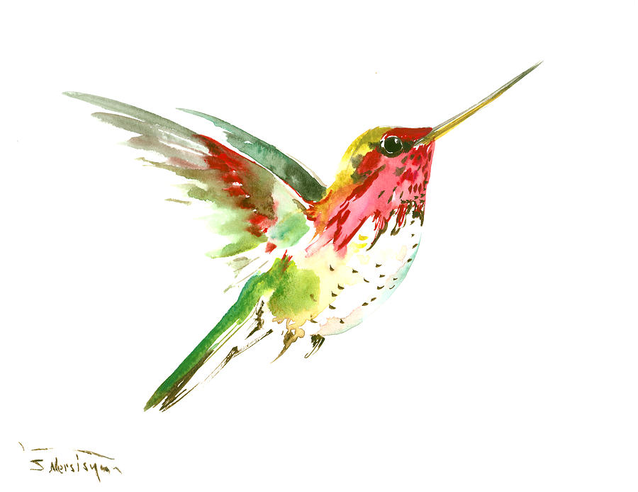 Hummingbird Painting - Flying Hummingbird #2 by Suren Nersisyan