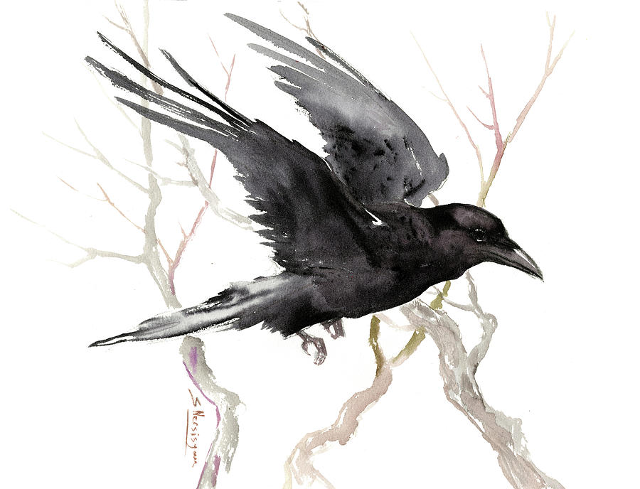 Flying Raven #2 Painting by Suren Nersisyan