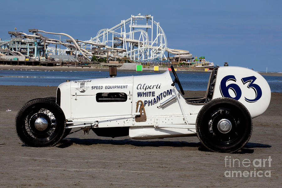 Ford White Phanton roadster race car on the beach #2 Photograph by Anthony Totah