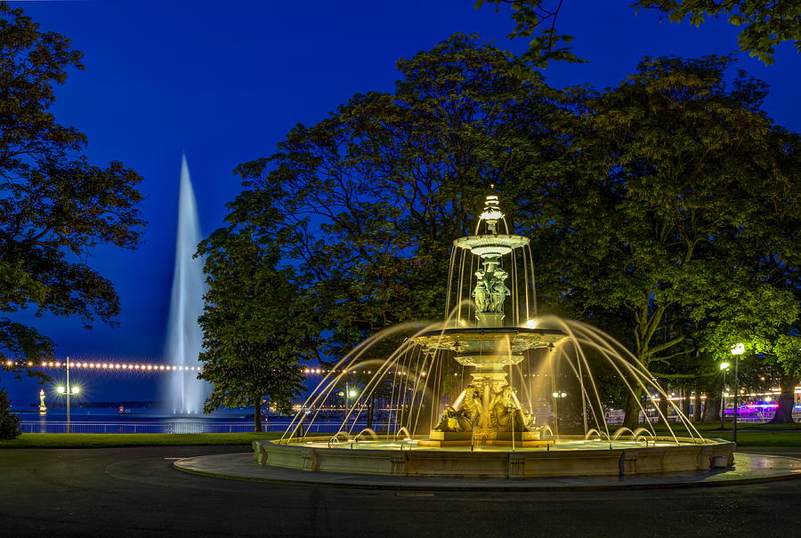 Fountain at the English garden, Geneva, Switzerland, HDR #2 Photograph by Elenarts - Elena Duvernay photo