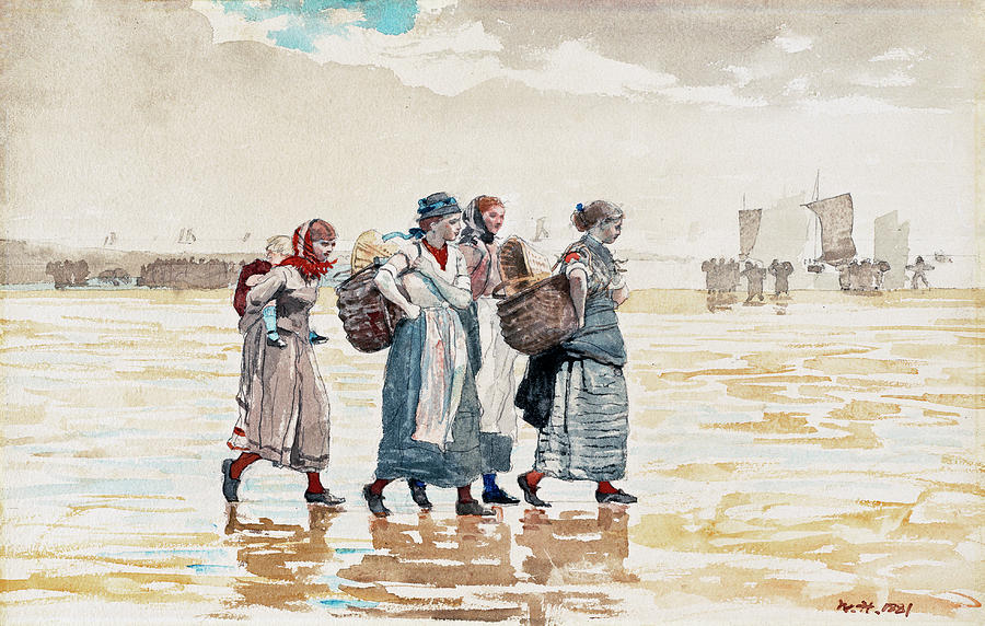 Four Fishwives on the Beach #3 Painting by Winslow Homer