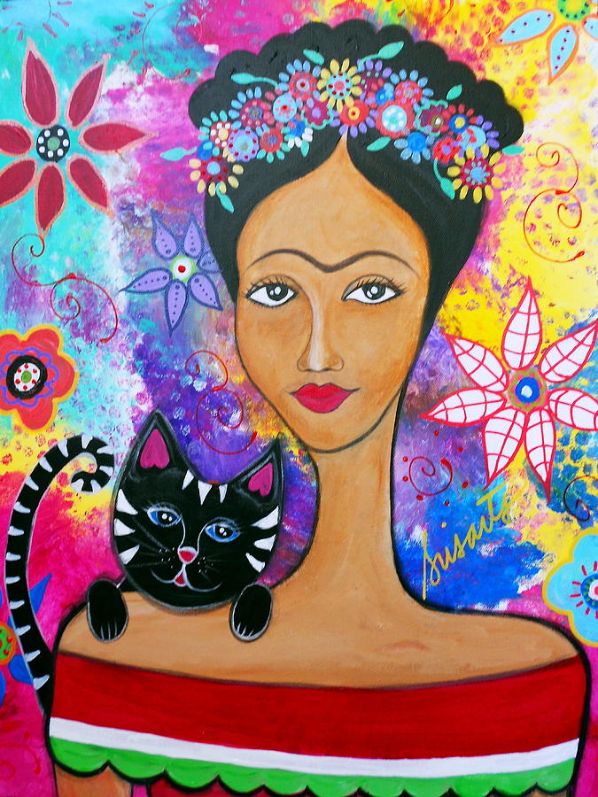Frida And Her Cat #2 Painting by Pristine Cartera Turkus