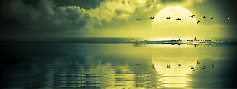 Fantasy Photograph - Fullmoon over the ocean #2 by Jaroslaw Grudzinski