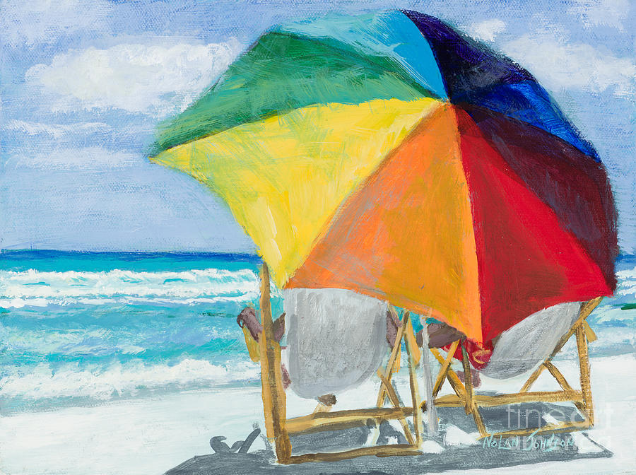 Beach Umbrella by Marilyn Nolan-Johnson Painting by Marilyn Nolan-Johnson
